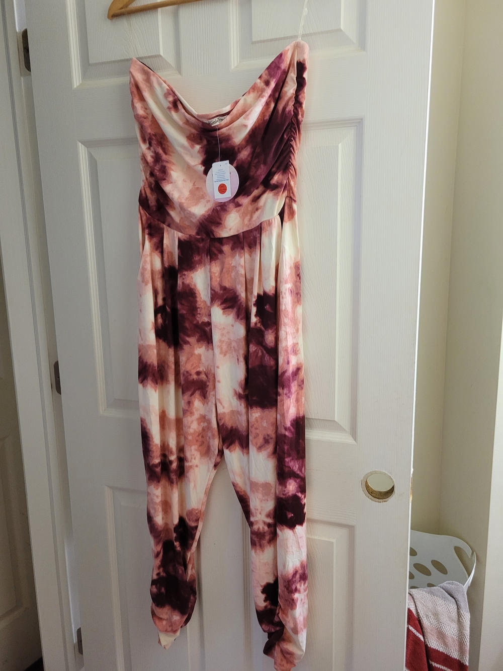 Tie-Dye Strapless Jumpsuit in Mauve and Cream
